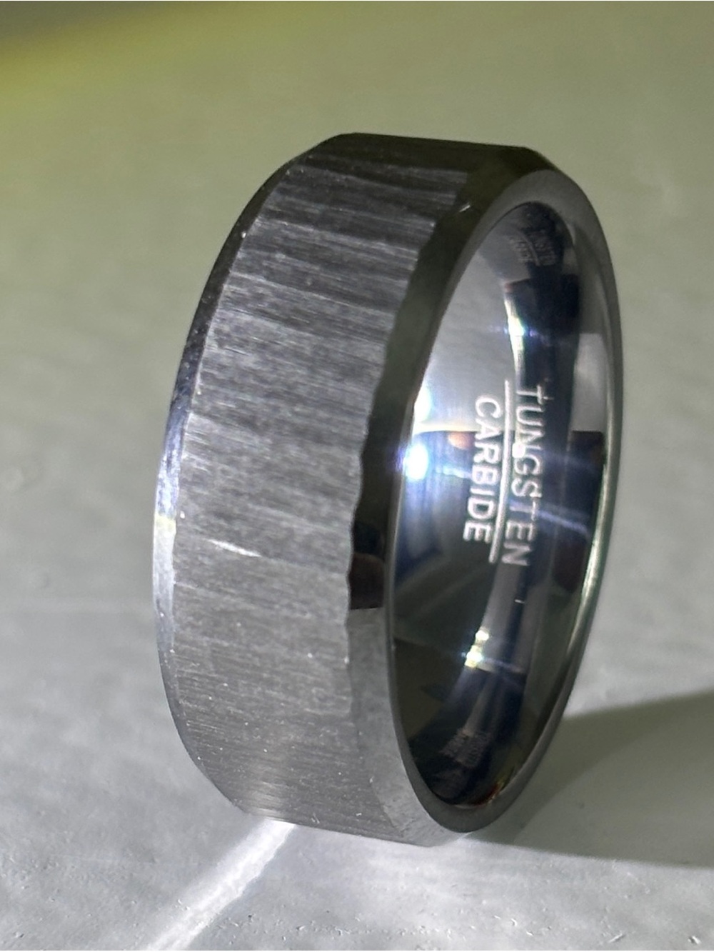 New Grey Vertical Tungsten Carbide Grain Steeped Edge
Mens Wedding Band 8mm Sz 9